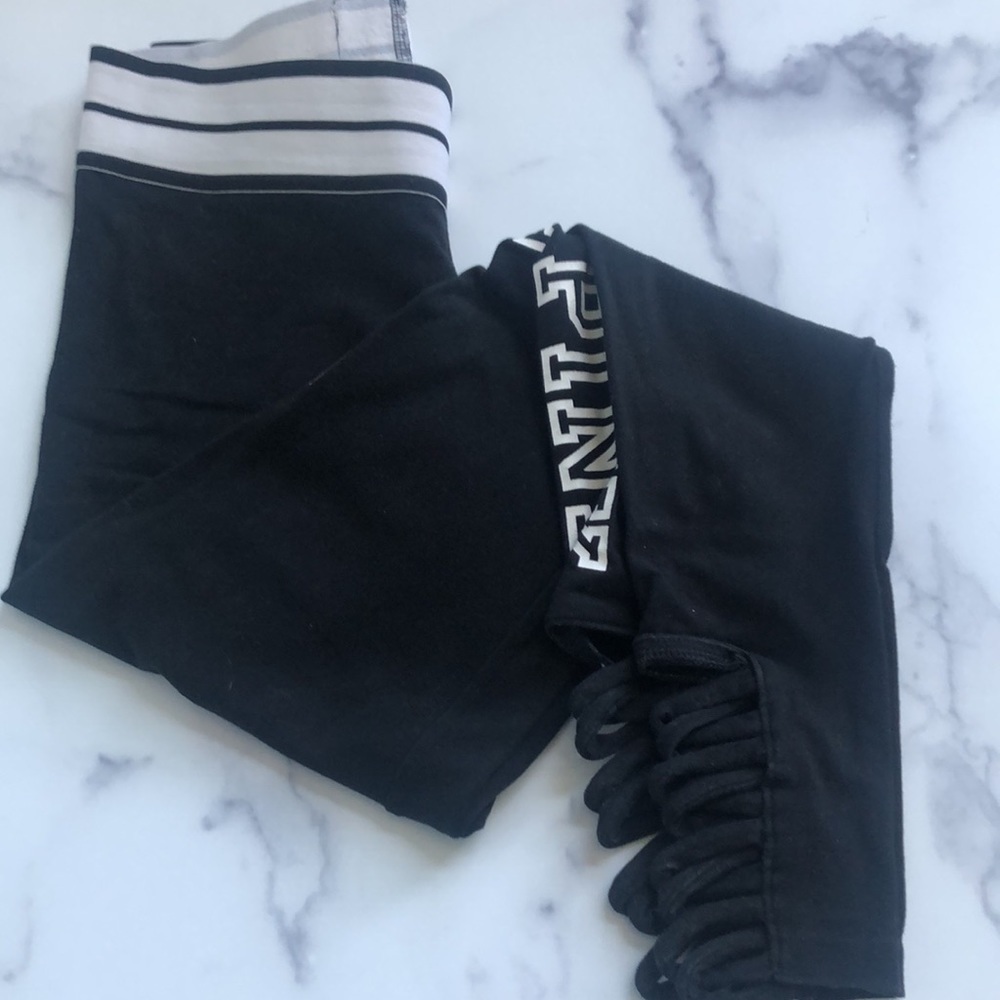 Victoria Secret PINK Leggings Black White Logo Cut-out Design Size S